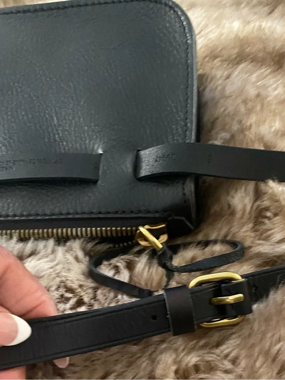 Madewell Black Leather Waist Belt with Gold Hardware
